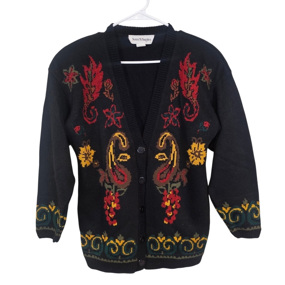Vintage Button Down Cardigan Knit Sweater Floral Paisley
